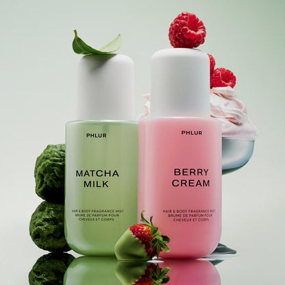 PHLUR Berry Matcha Latte Duo - Matcha Milk + Berry Cream Full Size Body Mist Set (2 x 8 Fl Oz)