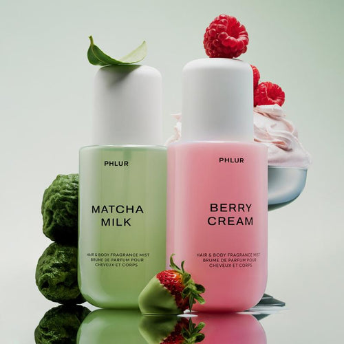 PHLUR Berry Matcha Latte Duo - Matcha Milk + Berry Cream Full Size Body Mist Set (2 x 8 Fl Oz)