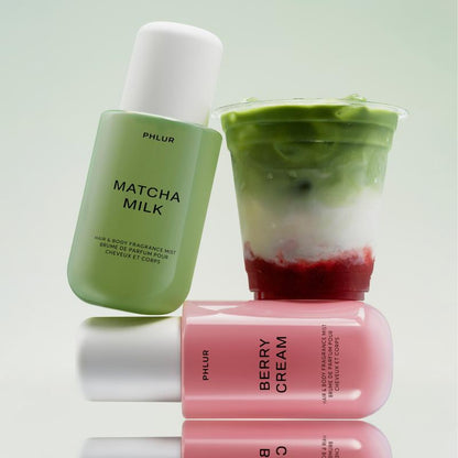 PHLUR Berry Matcha Latte Duo - Matcha Milk + Berry Cream Full Size Body Mist Set (2 x 8 Fl Oz)