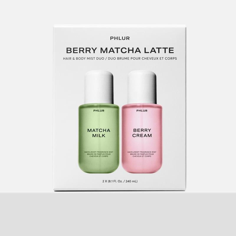 PHLUR Berry Matcha Latte Duo - Matcha Milk + Berry Cream Full Size Body Mist Set (2 x 8 Fl Oz)